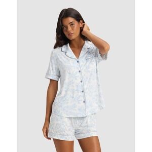 Cozy Earth Bamboo Pajama Toile Floral Print Blue Short Sleeve Sleep Shirt Large